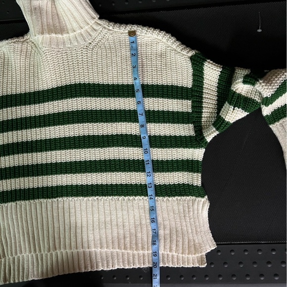 Madewell Sweater Womens M Cream Ribbed Green Striped Wide Turtleneck size XS - Picture 10 of 12